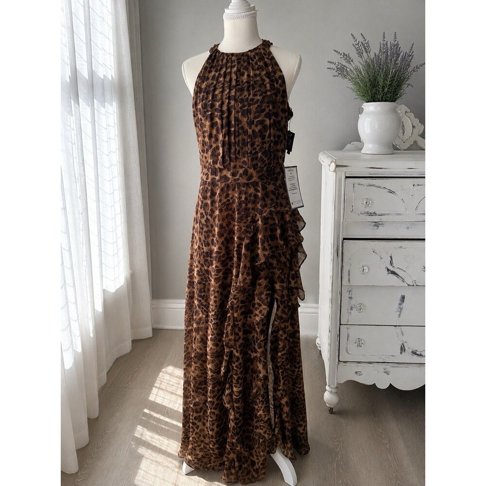 Betsy And Adam HELEN" LONG CHIFFON HALTER NECK DRESS Size 8 Green Formal Wedding